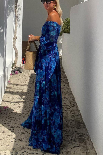 Abito Lungo Floreale con Spalle Scoperte – Eleganza da Vacanza